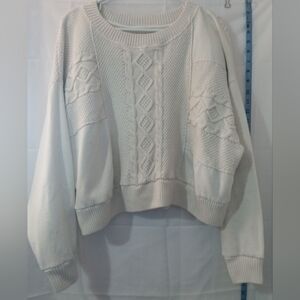 Cleo + Wolf Cream Mixed Cable Knit Cropped Sweater, Size S